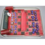 A 19th century Jaques Patent portable 'B.C.D.' backgammon, chess and draughts board set, the gilt