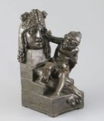 Gustave-Joseph Chéret (1838-1894). A bronzed terracotta group of putto beside a classical mask,