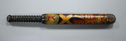 A Victorian Hertfordshire Constabulary truncheon, painted gilt Royal Arms, crest and S & N, H.C.,