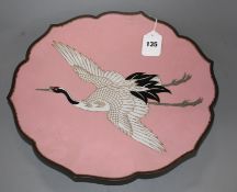 A Japanese cloisonne dish, Meiji period, decorated with a flying crane, 37cm Condition: Fine