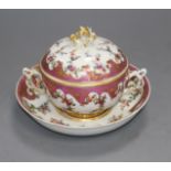 A Chelsea gold anchor Sevres style ecuelle, cover and stand, c.1765, 18cm Condition: The cover and