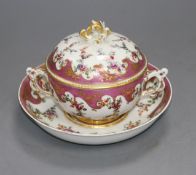 A Chelsea gold anchor Sevres style ecuelle, cover and stand, c.1765, 18cm Condition: The cover and