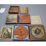 Three late 19th century Tangram puzzles, consisting: 'The Chinese Puzzle', mahogany pieces and box