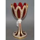 A 19th century Bohemian overlaid ruby glass goblet vase, height 32cm Condition: Broken completely