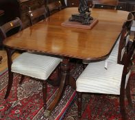 A Regency design mahogany twin pillar extending dining table, W.190cm extended Condition: Overall of