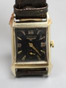 A gentleman's 1940's '10k gold filled' Longines manual wind wrist watch, with rectangular Arabic and