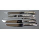 A modern 4 piece silver handled carving set, Mappin & Webb, Sheffield, 1996, one other silver pistol