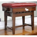 A mahogany adjustable piano stool, W.56cm D.38cm H.49cm, and a late Victorian mahogany pot cupboard,