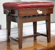 A mahogany adjustable piano stool, W.56cm D.38cm H.49cm, and a late Victorian mahogany pot cupboard,