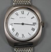 A gentleman's stainless steel Edele manual wind wrist watch, with Roman dial, on mesh link stainless