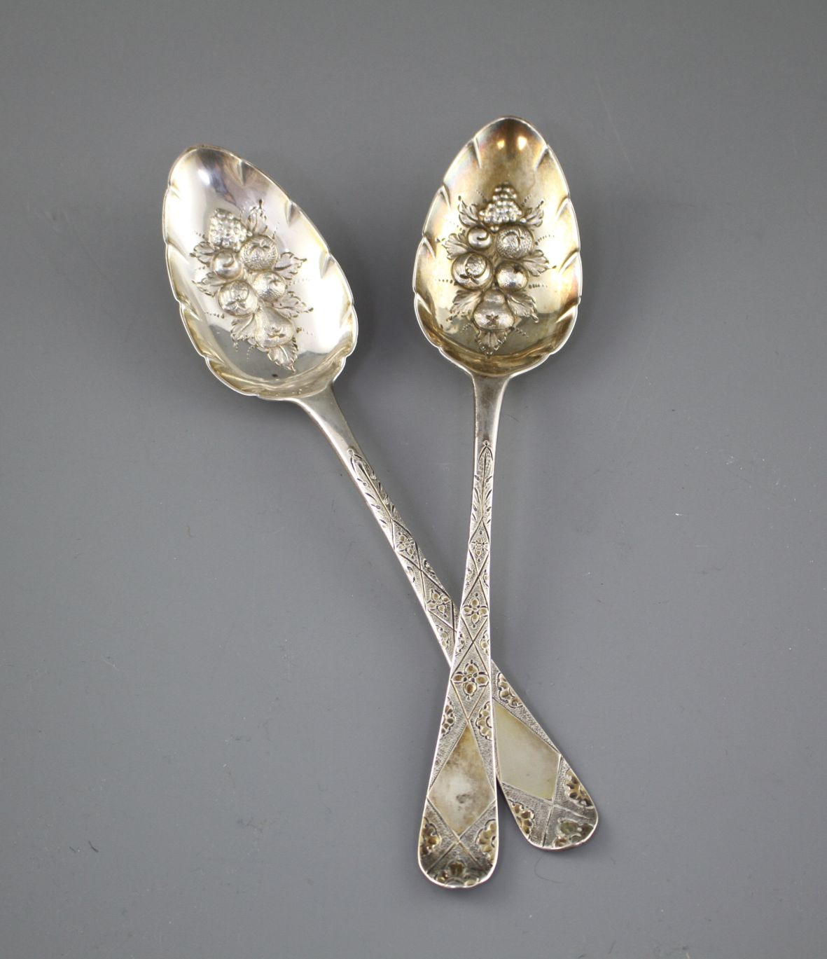 A pair of George III Old English pattern 'berry' spoons, by Eley & Fearn, London, 1802, 22.2cm, 3.