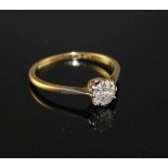An 18ct and Pt. solitaire diamond ring, size R, gross weight 2.2 grams, stone weight estimated as