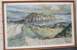 Crawford, oil on board, Coastal landscape, signed, 65 x 105cm Condition: Oil on board which is