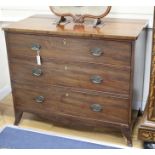 A Regency mahogany chest of three long drawers, W.108cm D.56cm H.89cm Condition: Overall of fairly