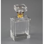 A 1970's silver gilt collared glass rectangular decanter and stopper, marks rubbed, London, 1974,