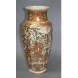 A Satsuma hexagonal vase, decorated with panels of figures in landscapes, height 46cm Condition: