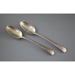 A pair of Georgian silver Old English pattern base marked tablespoons, maker W.T, circa 1770,