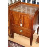 A George III mahogany tray top commode, W.56cm D.50cm H.84cm Condition: Overall of even mid brown