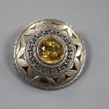 A 1960s' Sybil Dunlop pierced parcel gilt silver and citrine set target brooch, London, 1965,