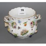 A Potschappel flower encrusted flower pot, Condition: Small losses to encrusted flowers and