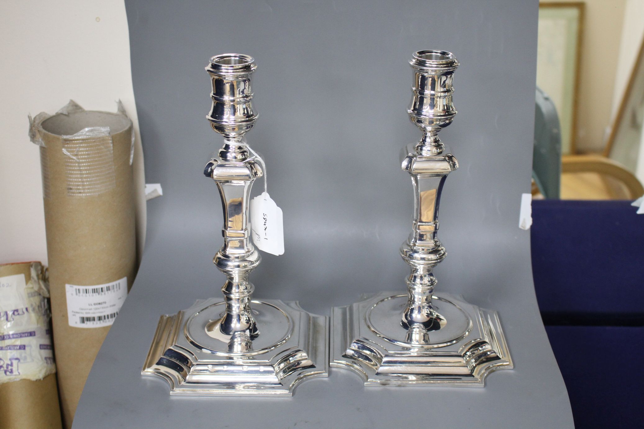 A pair of modern 18th century design cast silver candlesticks by C.J. Vander Ltd, Sheffield, 1996, - Image 3 of 3