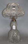 A brass mounted cut glass table lamp, height 53cm Condition: Glass in good condition, but needs