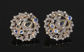 A pair of 20th century Indian style 18k yellow metal and 925 white metal, rose cut diamond and