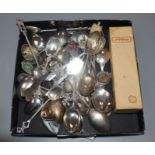 A group of assorted silver and plated spoons including souvenir. Condition: Mildly used condition,