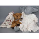 Soft toys including Boyds and others, a Merrythought Scottie pyjama case, with registered label,