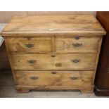 A late Victorian walnut chest of four drawers, W.94cm D.44cm H.80cm Condition: The top has a