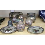 A collection of Chinese plique a jour ornaments including a bell Condition:- pair of 12.5cm dishes -