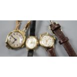 Three lady's 9ct gold manual wind wrist watches, J.W. Benson(2) and Accurist, all three currently