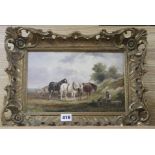 Henry Earp Snr. (1831-1914) oil on panel, Plough horses at rest, signed, 18 x 28.5cm Condition: Good