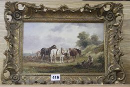 Henry Earp Snr. (1831-1914) oil on panel, Plough horses at rest, signed, 18 x 28.5cm Condition: Good