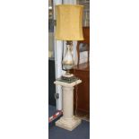 A pair of Venetian style brass mounted jewelled glass table lamps, on reconstituted marble