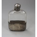 A Victorian silver mounted cut glass hip flask by James Dixon & Sons, Sheffield, 1891, 15.4cm.