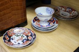 Seven Japanese Imari dishes and a stem bowl, Meiji period Condition:- pair of lobed dishes, 24.