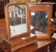 A George III mahogany toilet mirror with base drawer, W.39cm H.51cm and an Edwardian mirrored