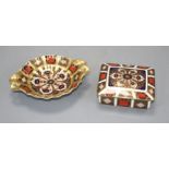 A Royal Crown Derby Imari pattern casket, no.1128, 11 x 10cm and a similar two handled dish, 16cm