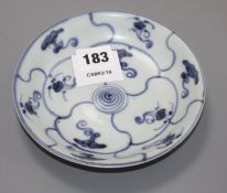 A Chinese blue and white saucer dish from the Tek Sing Treasures sale, 15.5cm Condition: Good