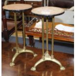 A pair of Edwardian brass stands, now with steel tops, Diam. 20cm H.40cm Condition: Both with