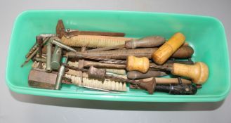 A group of assorted old and antique tools Condition:- five assorted brushes - the curved brush