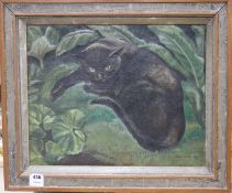 Alison Rose, oil on canvas, Study of a black cat, signed and dated 1930, 40 x 50cm Condition: Slight