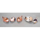 Two Royal Crown Derby pheasant paperweights and three other bird paperweights Condition: All in very
