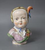 A Dresden porcelain bust of a girl, height 14cm Condition: Light wear to gilding, one or two dirt