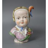 A Dresden porcelain bust of a girl, height 14cm Condition: Light wear to gilding, one or two dirt