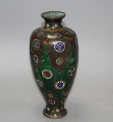 A Japanese cloisonne vase, with mons decoration, height 27cm Condition: One distinct bruise going