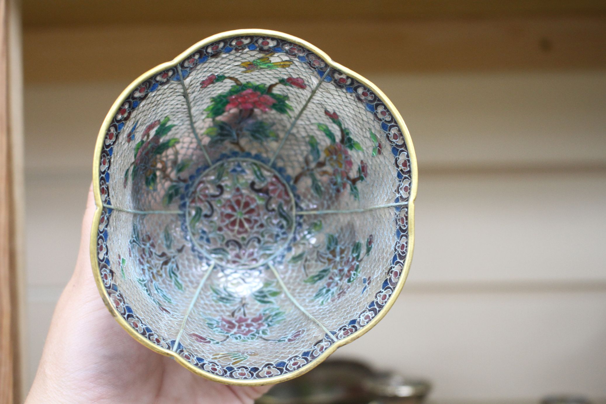 A collection of Chinese plique a jour ornaments including a bell Condition:- pair of 12.5cm dishes - - Image 10 of 12