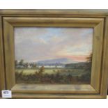 J. Duncan, oil on mahogany panel, City viewed from pastoral land, signed, 25 x 32cm Condition:
