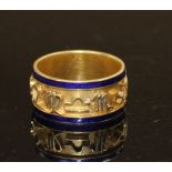 A late Victorian 18ct gold and blue enamel band, decorated with the signs of the Zodiac, Chester,